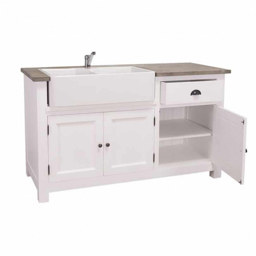 Meuble de cuisine ROMANE avec Evier timbre double bacs intégré - 155x65x90 cm