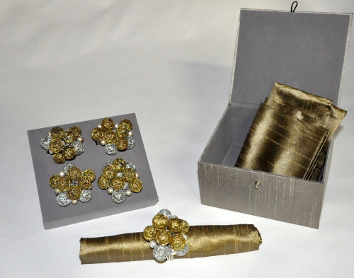 Coffret Ronds de serviettes bulles or et argent