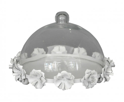 Cloche à Gâteau cloche a fromage fleurs blanches