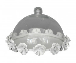 Cloche à Gâteau cloche a fromage fleurs blanches