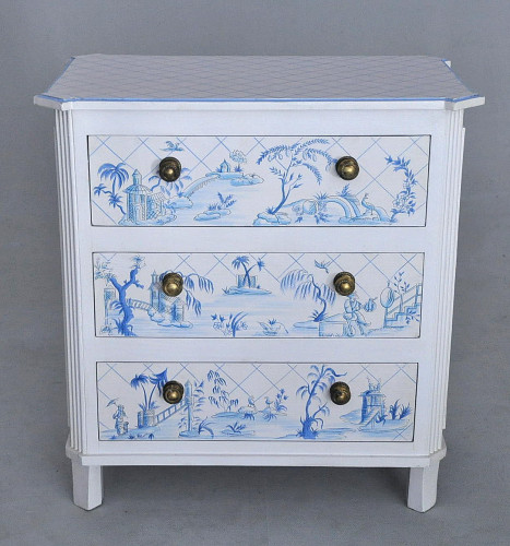 Commode toile de jouy blanche et bleue