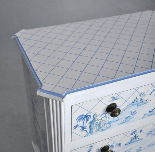 Commode toile de jouy blanche et bleue