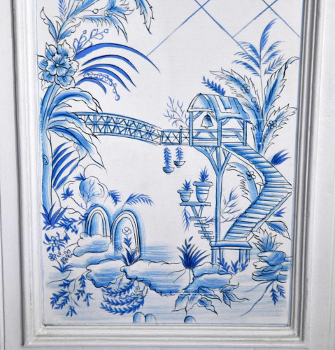 Commode toile de jouy blanche et bleue