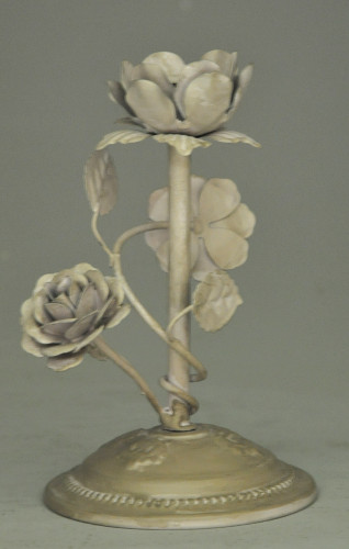 Bougeoir roses en metal  deco de table fleurs