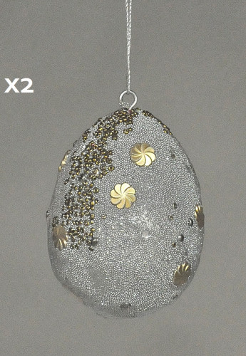 Suspension de noel Oeuf paillettes argentées et Or