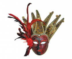 Masque venitien damas rouge avec plumes et grelots