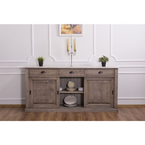 Buffet bas en bois massif ROMANE - 192x48x91 cm