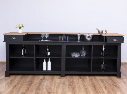 Comptoir Bar 300 cm en pin massif avec plateau en acier Zingué