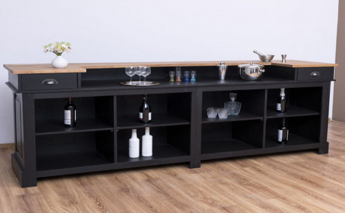 Comptoir Bar 360 cm en pin massif avec plateau en acier Zingué