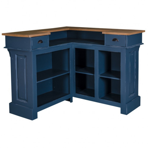Comptoir Bar d'angle 140x140 cm en pin massif avec plateau en acier Zingué