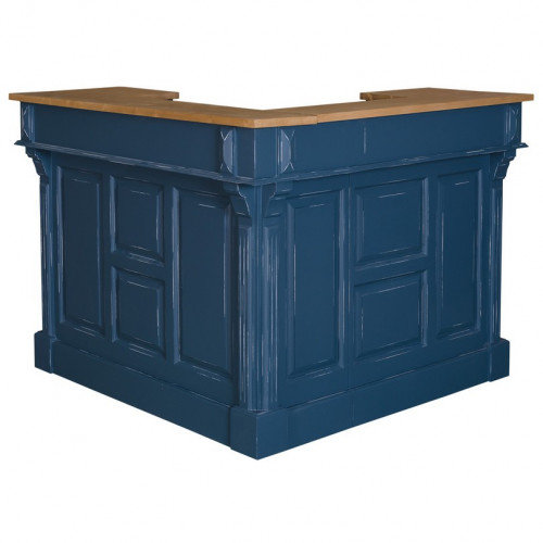Comptoir Bar d'angle 140x140 cm en pin massif avec plateau en acier Zingué
