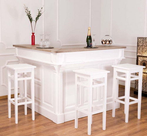 Comptoir Bar d'angle 140x140 cm en pin massif avec plateau en acier Zingué