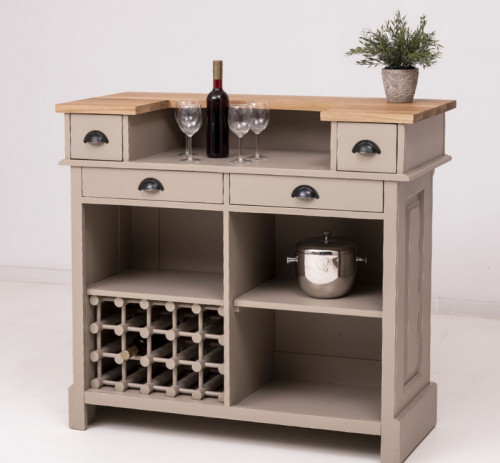 Comptoir Bar avec espace Bouteilles Plateau acier Zingué - 120x51x107cm