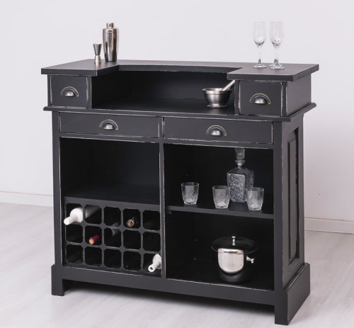 Comptoir Bar avec espace Bouteilles Plateau acier Zingué - 120x51x107cm