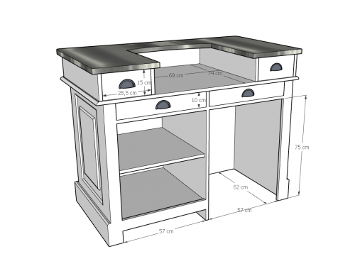 Comptoir Bar 140 cm - Plateau en acier Zingué et espace électroménager