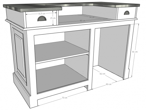 Comptoir Bar 160 cm - Plateau en acier Zingué et espace électroménager