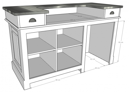 Comptoir Bar 180 cm - Plateau en acier Zingué et espace électroménager