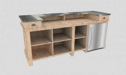 Comptoir bar 240 cm pour électroménager - Plateau en acier Zingué
