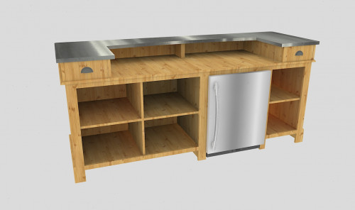 Comptoir bar 240 cm pour électroménager - Plateau en acier Zingué