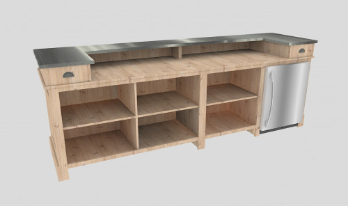 Comptoir Bar 300 cm pour électroménager - Plateau en acier Zingué