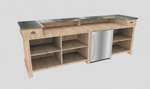 Comptoir Bar 300 cm pour électroménager - Plateau en acier Zingué