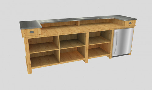 Comptoir Bar 300 cm pour électroménager - Plateau en acier Zingué
