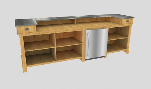 Comptoir Bar 300 cm pour électroménager - Plateau en acier Zingué