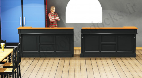 Comptoir Bar PROFESSIONNEL avec espace Lave-verres et machine à glaçons en pin massif plateau en acier Zingué - 400x78x107 cm