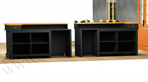 Comptoir Bar PROFESSIONNEL avec espace Lave-verres et machine à glaçons en pin massif plateau en acier Zingué - 400x78x107 cm