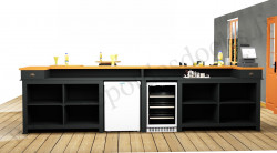Comptoir Bar PROFESSIONNEL avec espace Lave-verres et machine à glaçons en pin massif plateau Zinc - 400x78x107 cm