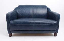 Canapé vintage OXFORD en cuir bleu