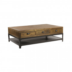Table de salon Vintage industrielle métal & Vieux Bois 140x90 cm ouvrant à 6 tiroirs