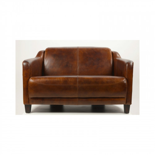 Canapé vintage en cuir cigare - 122x79x68 cm