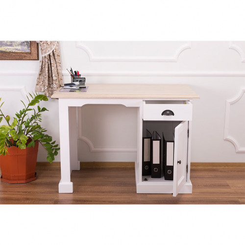 Bureau en bois massif avec 1 porte et 1 tiroir ROMANE | 110x70x78 cm