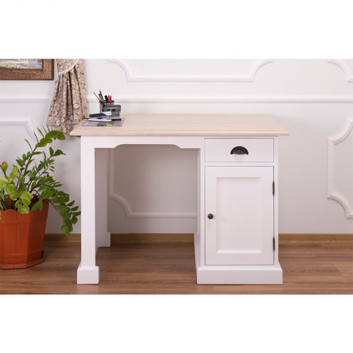 Bureau en bois massif avec 1 porte et 1 tiroir ROMANE | 110x70x78 cm