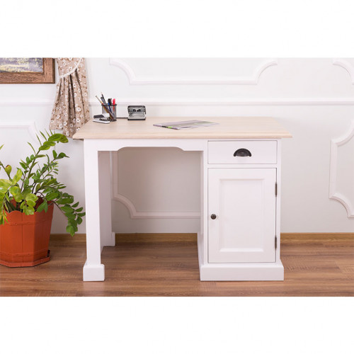 Bureau en bois massif avec 1 porte et 1 tiroir ROMANE | 110x70x78 cm