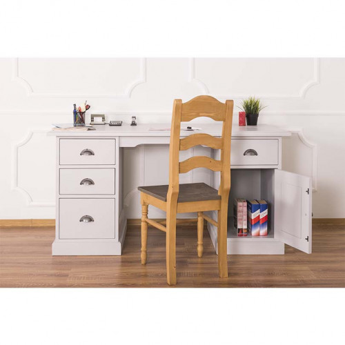 Bureau en Bois Massif avec 4 Tiroirs et 1 Placard | 152x70x78cm