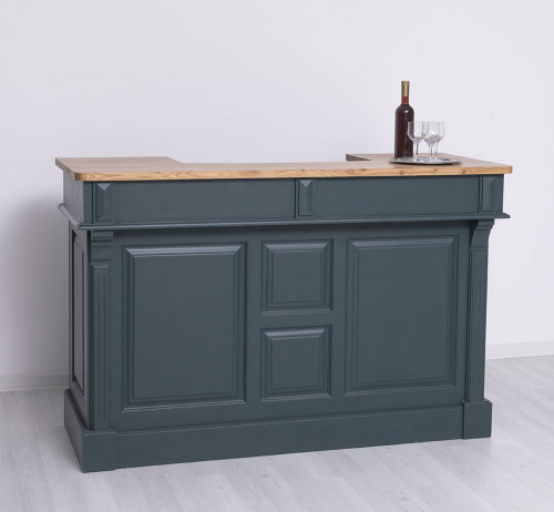 Comptoir Bar 160 cm en pin massif avec plateau en acier Zingué