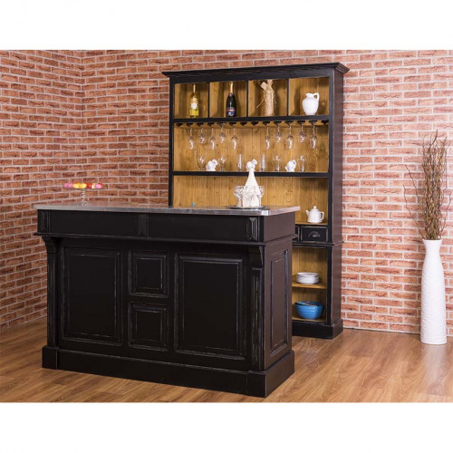 Comptoir Bar 160 cm en pin massif avec plateau en acier Zingué