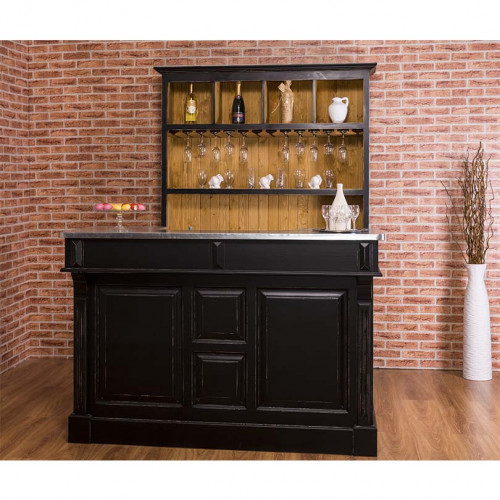 Comptoir Bar 160 cm en pin massif avec plateau en acier Zingué