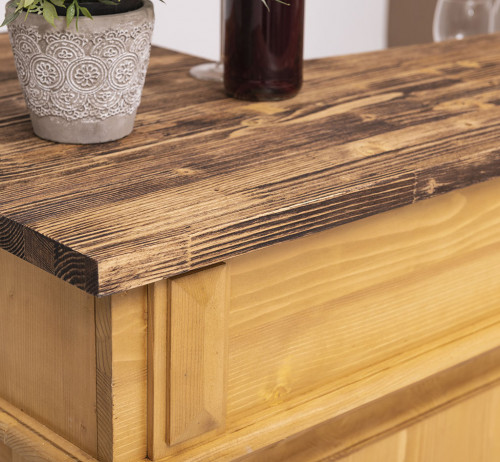 Comptoir Bar 180 cm en pin massif avec plateau en acier Zingué