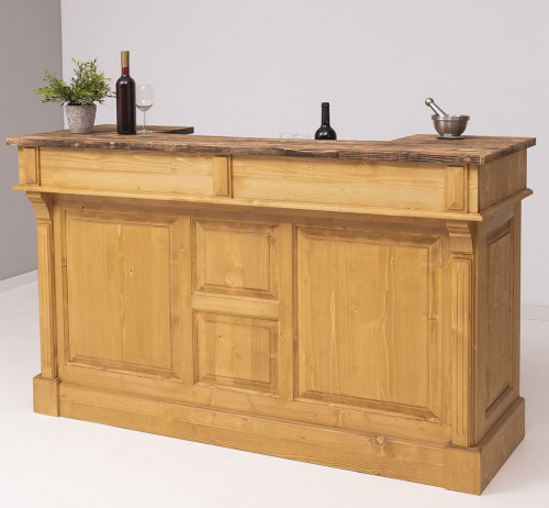 Comptoir Bar 180 cm en pin massif avec plateau en acier Zingué