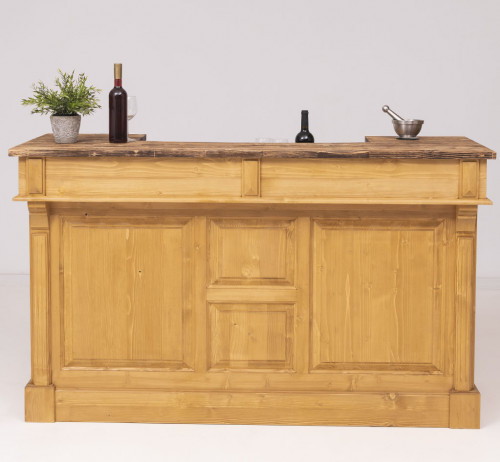 Comptoir Bar 180 cm en pin massif avec plateau en acier Zingué