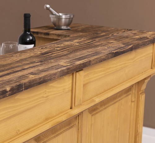 Comptoir Bar 180 cm en pin massif avec plateau en acier Zingué