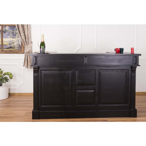 Comptoir Bar 180 cm en pin massif avec plateau en acier Zingué