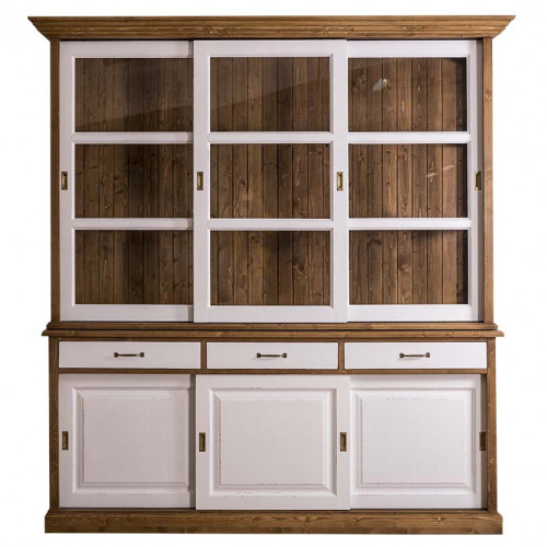 Buffet Vaisselier en bois massif ROMANE - 206x53x219 cm