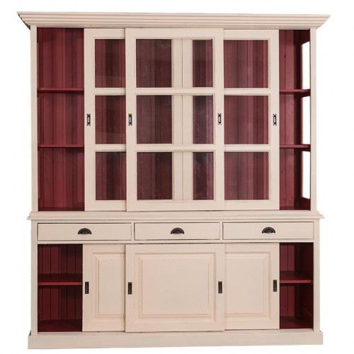 Buffet Vaisselier en bois massif ROMANE - 206x53x219 cm