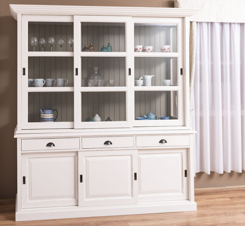 Buffet Vaisselier en bois massif ROMANE - 206x53x219 cm
