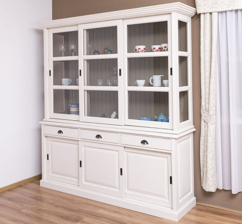 Buffet Vaisselier en bois massif ROMANE - 206x53x219 cm