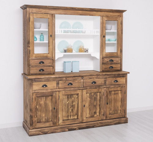 Buffet Vaisselier en bois massif ROMANE - 179x50x107 cm